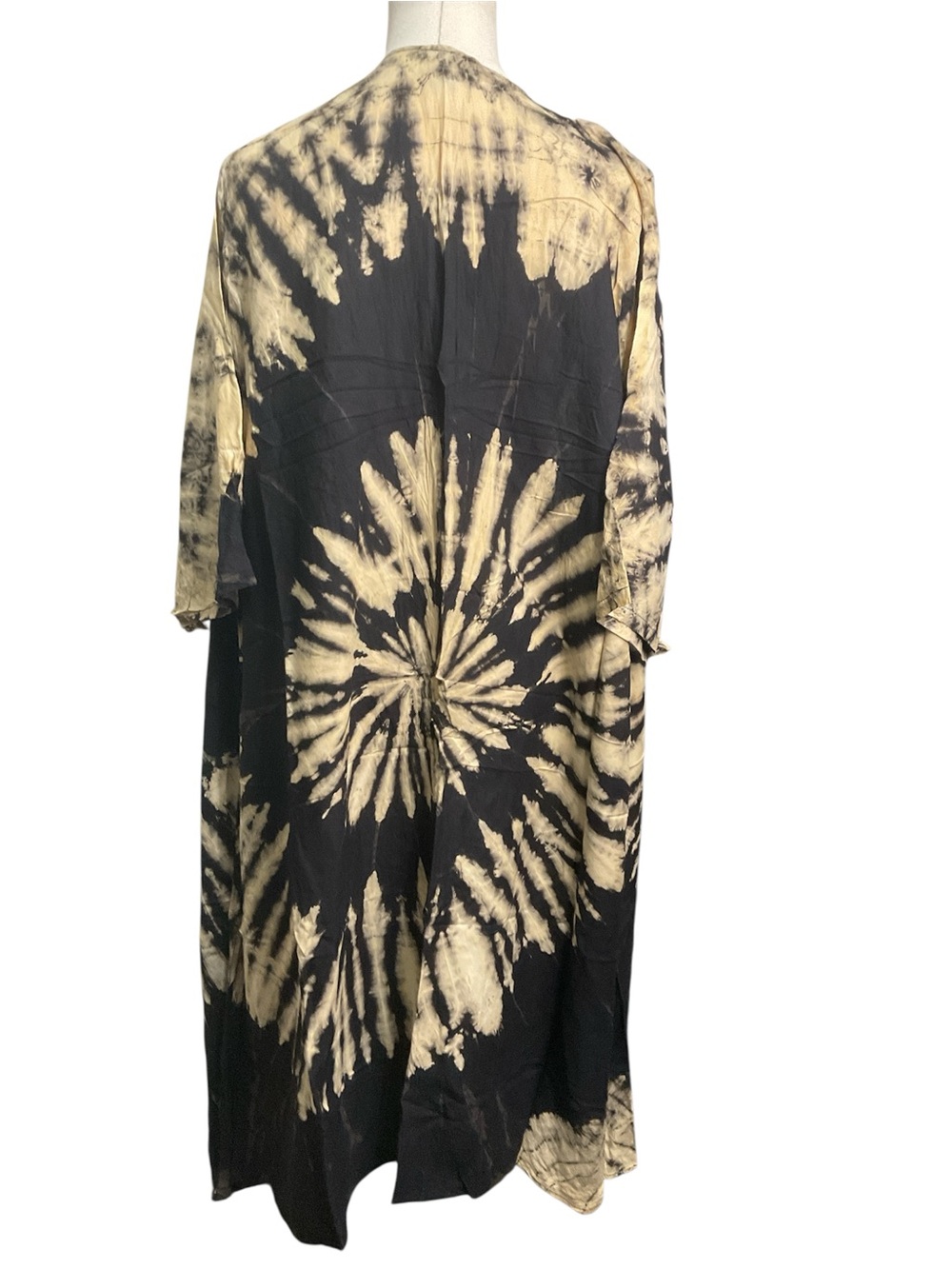 Kathmandu Black Cream Tie Dye Duster Kimono Cardigan Boho Rayon OS - Picture 2 of 6
